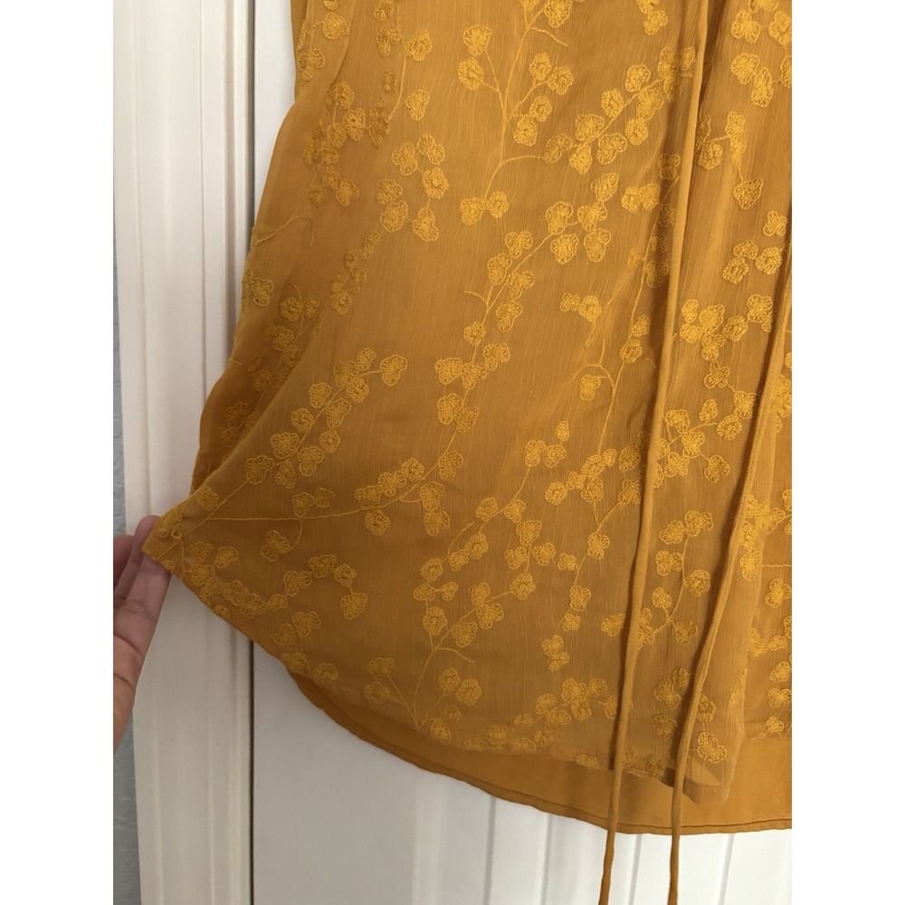 Maeve Anthropologie Size 10 Mustard Yellow Sleeveless Lace-Up Blouse Embroidered - Picture 2 of 6